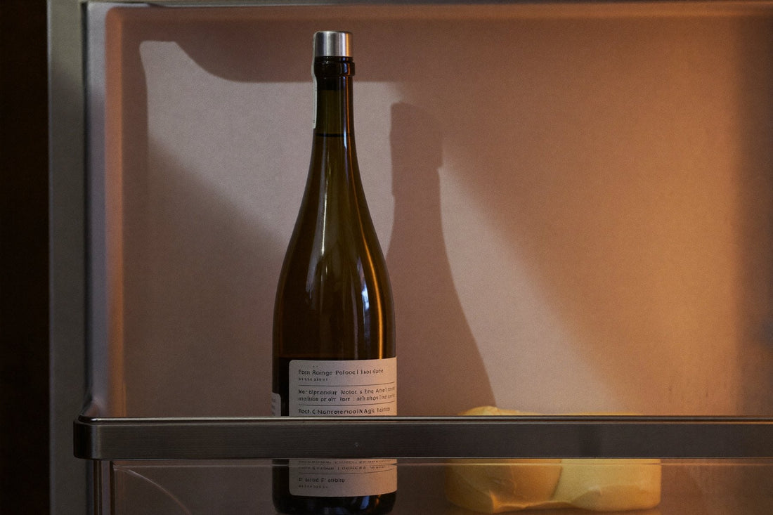 Bottle of white wine on a fridge shelf