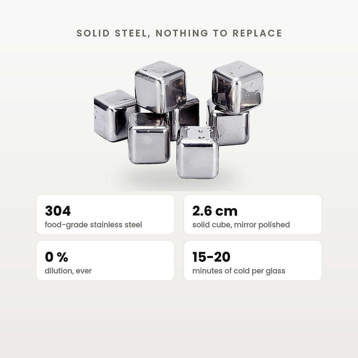 Food-grade 304 steel, 2.6 cm solid cube