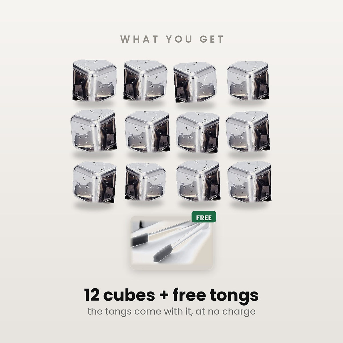 What you get: 12 steel cubes plus free tongs